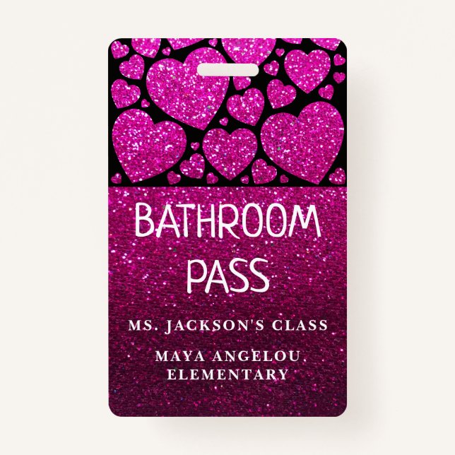 Glitter Back To School Hearts Bathroom Hall Pass ID Badge (Back)