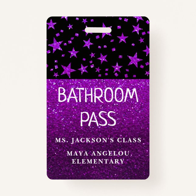 Glitter Back To School Stars Bathroom Hall Pass ID Badge (Back)