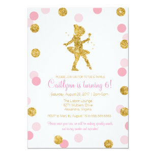 Glitter Ballerina, Pink and Gold Sparkle Birthday Invitation