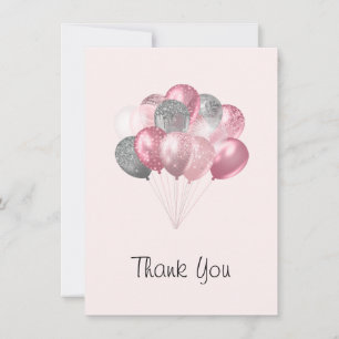 Glitter Balloon Bunch Pink and Silver Thank You Card