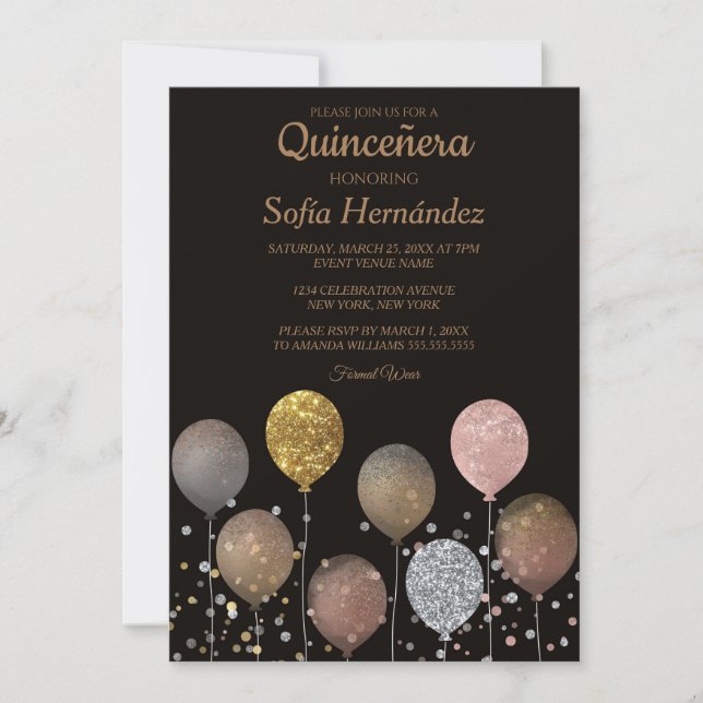 Glitter Balloon Quinceñera Invitation (Front)