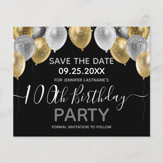 Glitter Balloons 100th Birthday Save the Date (Front)