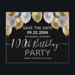 Glitter Balloons 100th Birthday Save the Date<br><div class="desc">Elegant faux silver and gold glitter balloons on the top border. All text is adjustable and easy to change for your own party needs. Great elegant save the date birthday party template design.  any year,  age can be changed</div>