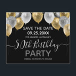 Glitter Balloons 50th Birthday Party Save the Date<br><div class="desc">Elegant faux silver and gold glitter balloons on the top border. All text is adjustable and easy to change for your own party needs. Great elegant save the date birthday party template design.  any year,  age can be changed</div>