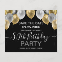 Glitter Balloons 50th Birthday Party Save the Date