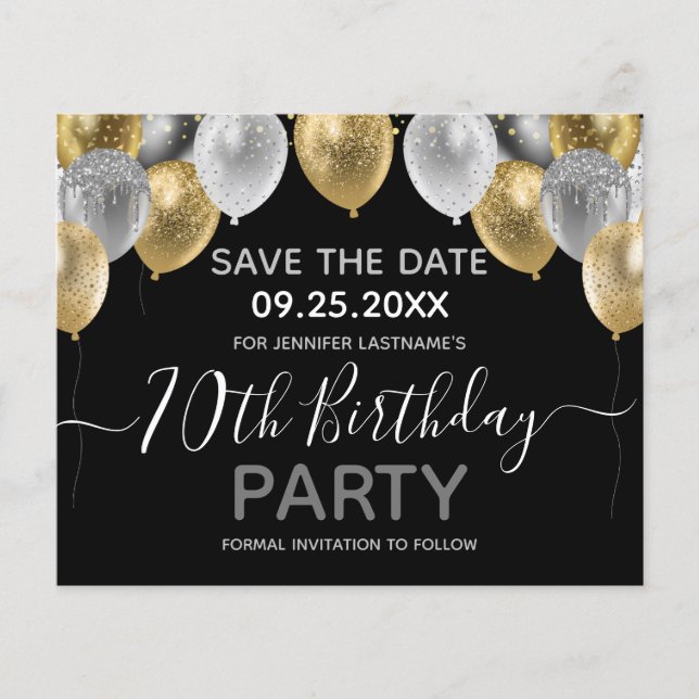 Glitter Balloons 70th Birthday Party Save the Date (Front)