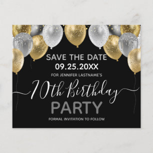 Glitter Balloons 70th Birthday Party Save the Date