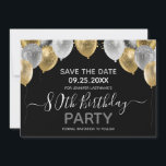 Glitter Balloons 80th Birthday Party Save the Date Invitation<br><div class="desc">Elegant faux silver and gold glitter balloons on the top border. All text is adjustable and easy to change for your own party needs. Great elegant save the date birthday party template design.  any year,  age can be changed</div>