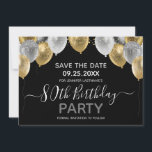 Glitter Balloons 80th Birthday Party Save the Date Invitation<br><div class="desc">Elegant faux silver and gold glitter balloons on the top border. All text is adjustable and easy to change for your own party needs. Great elegant save the date birthday party template design.  any year,  age can be changed</div>