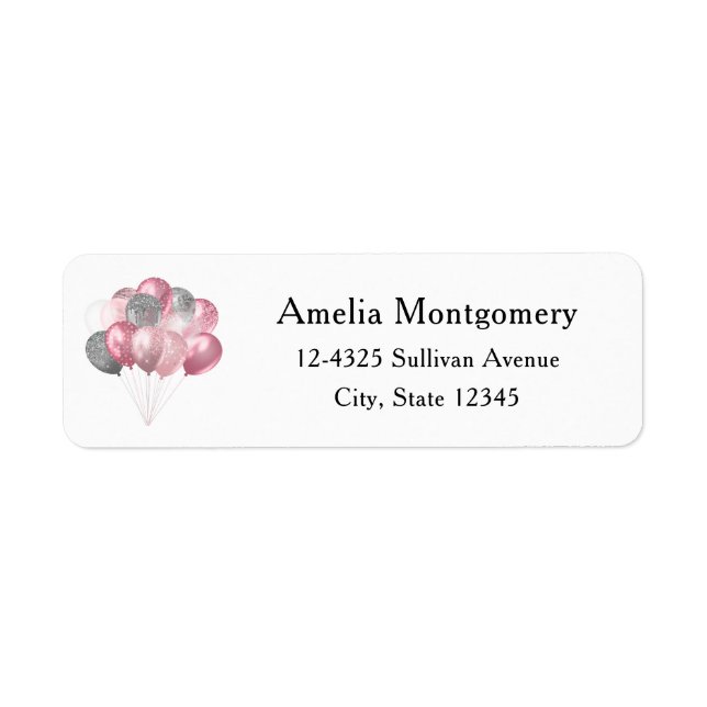 Glitter Balloons Pink and Silver Address Return Address Label (Front)