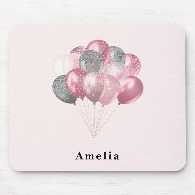 Glitter Balloons Pink and Silver Mouse Pad (Front)