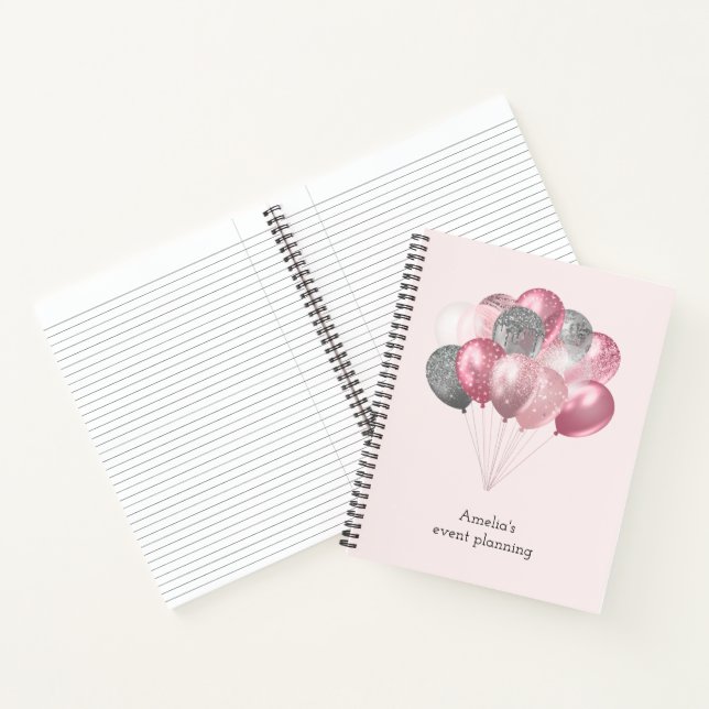 Glitter Balloons Pink and Silver Notebook (Inside)