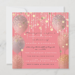 Glitter Balloons Rose Bridal Sweet 16th Coral Invitation
