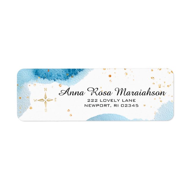 *~*Glitter Beach Ocean Gold NAUTICAL COMPASS Return Address Label (Front)