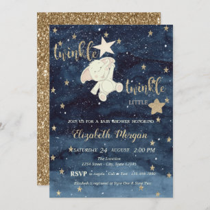 Glitter Bear Blue Twinkle Little Star Baby Shower Invitation