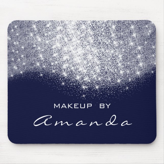 Glitter Beauty Studio Makeup Silver Blue Navy Name Mouse Pad (Front)