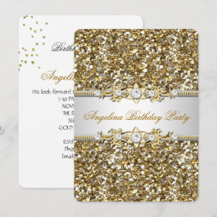 Glitter Birthday Party Gold Jewel Diamond Invitation
