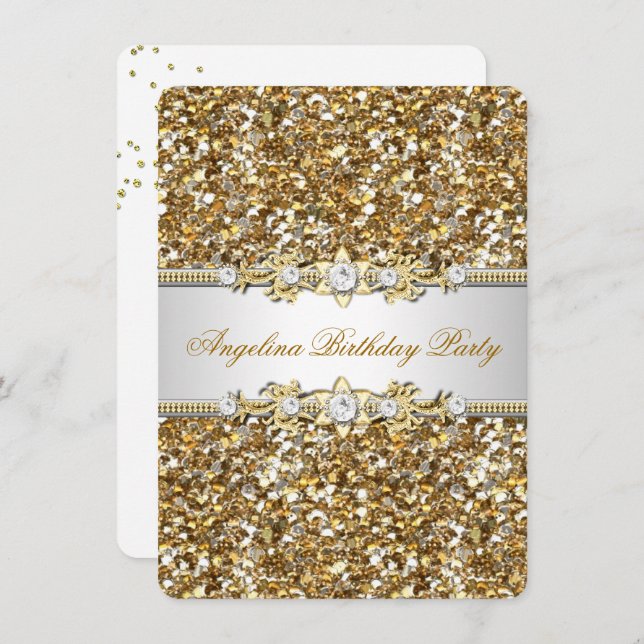 Glitter Birthday Party Gold Jewel Diamond Invitation (Front/Back)