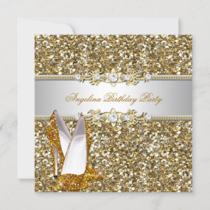 Glitter Birthday Party Gold Jewel Diamond shoes Invitation