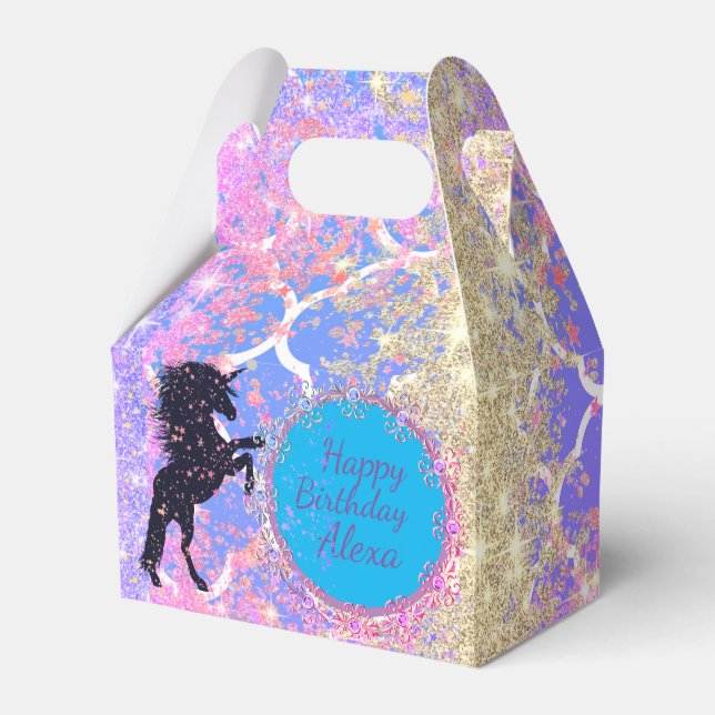 Glitter Birthday Whimsical Unicorn Custom Favour Box (Front Side)