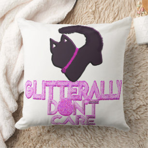 Glitter black cat don't care cushion