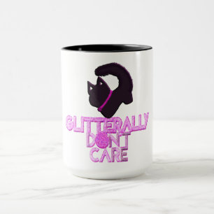 Glitter black cat don't care mug