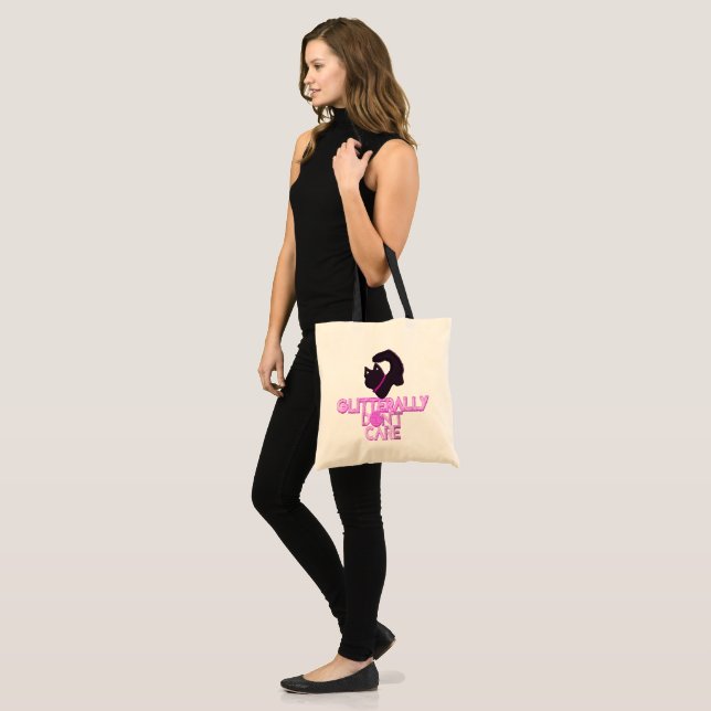 Glitter black cat don't care tote bag (Front (Model))