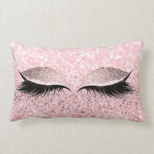 Glitter Black Glam Makeup Eye Lashes Pink Rose Lumbar Cushion