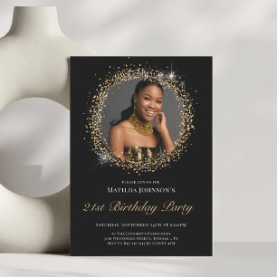 Glitter Black Gold 21st Birthday Party Invitation