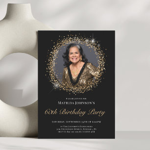 Glitter Black Gold 60th Birthday Party Invitation