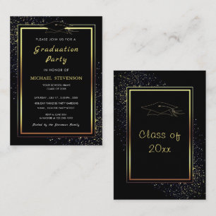 Glitter Black Gold Graduation Invitation Template