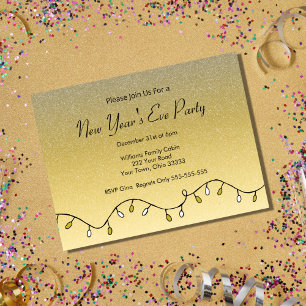 Glitter Black Gold New Year's Eve Party 2025 Invitation Postcard