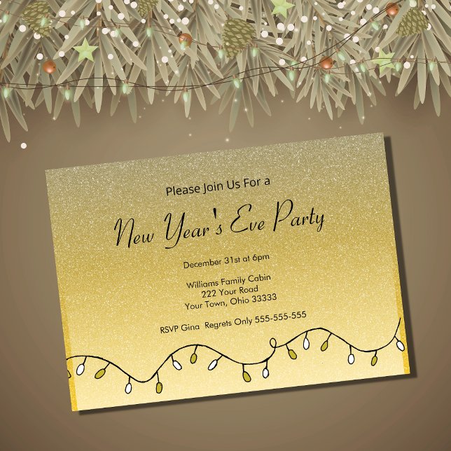 Glitter Black Gold New Year's Eve Party 2026 Invitation (Creator Uploaded)