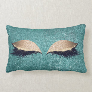 Glitter Black Makeup Eye Lashes Teal Gold Eye Lumbar Cushion