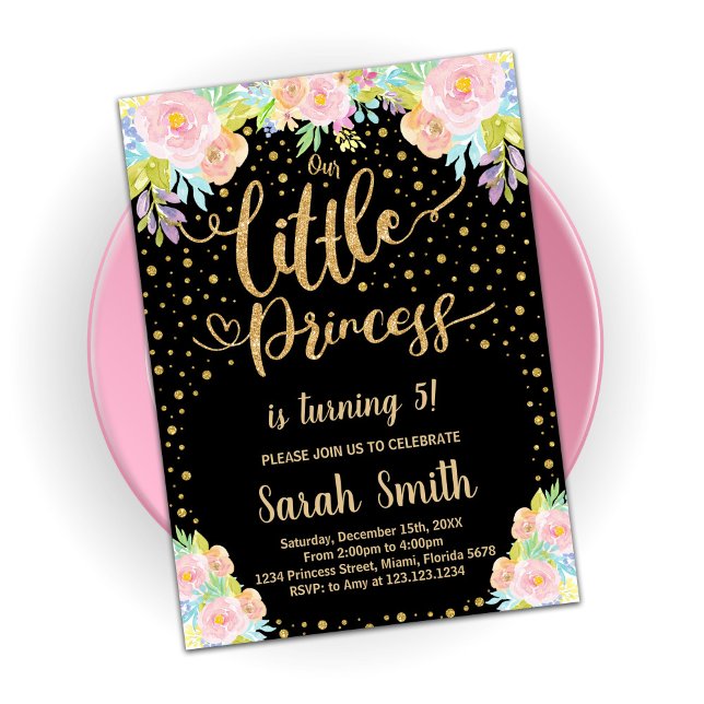 Glitter Black Princess Birthday Invitations (Creator Uploaded)
