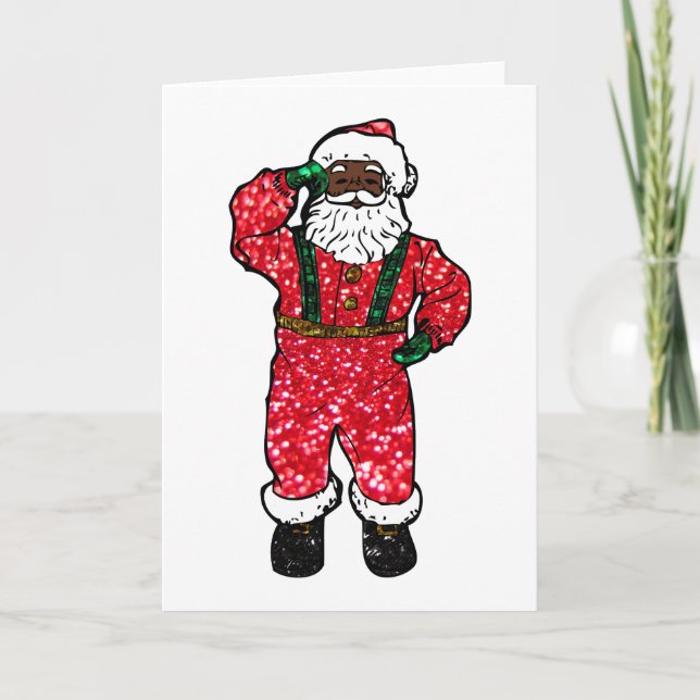 glitter black santa claus holiday card (Front)