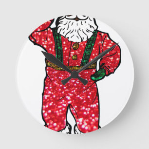glitter black santa claus round clock
