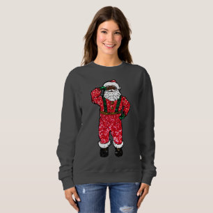glitter black santa claus xmas womens sweatshirt