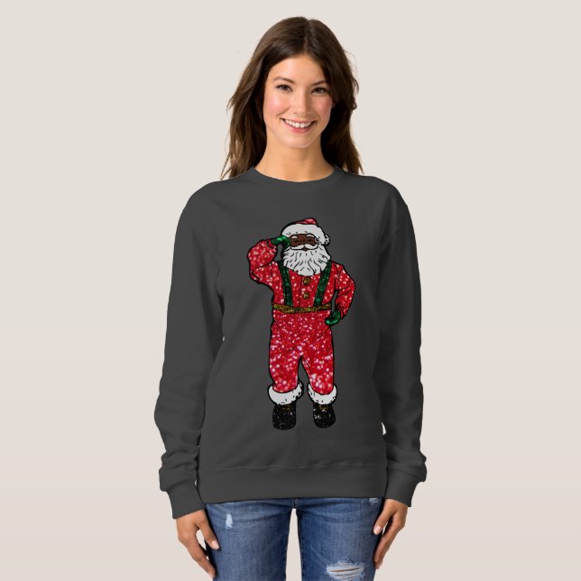 glitter black santa claus xmas womens sweatshirt (Front Full)