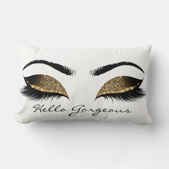 Glitter Black White Eyes Makeup Lashes Gorgeous Lumbar Cushion (Front)