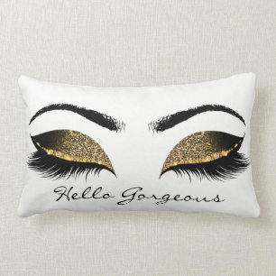 Glitter Black White Eyes Makeup Lashes Gorgeous Lumbar Cushion