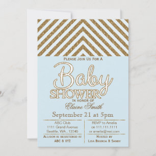 Glitter blue and gold baby shower invitation