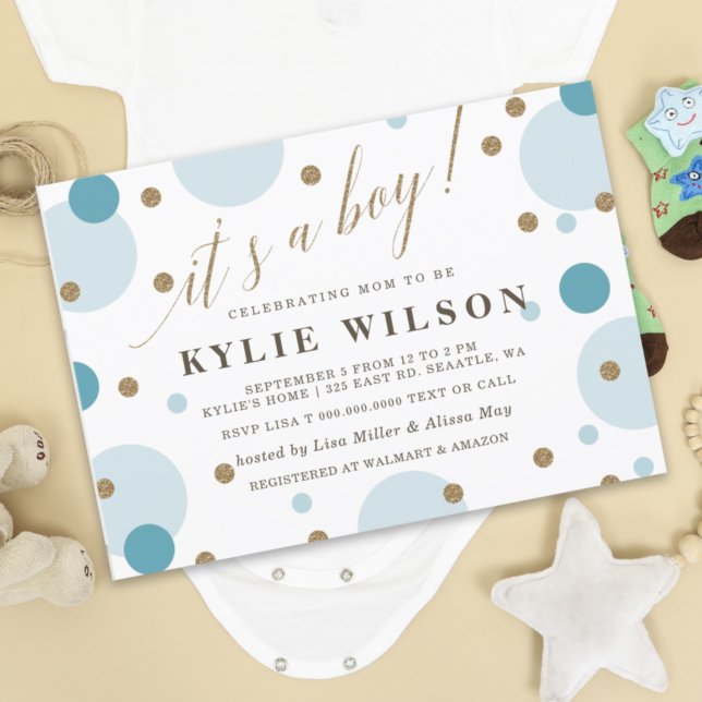 Glitter Blue Confetti Its a Boy Baby Shower  Invitation (Creator Uploaded)