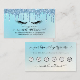 Glitter Blue Eyelash Extension Loyalty Business Business Card