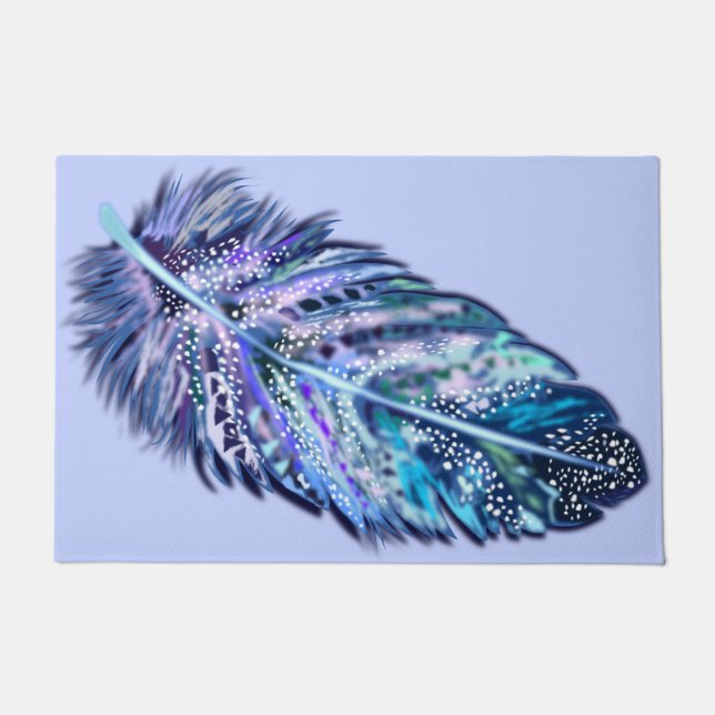 Glitter Blue Feather Doormat (Front)