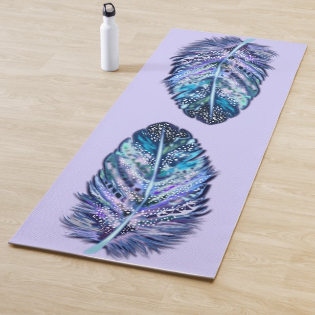 Glitter Blue Feather Yoga Mat (In Situ)