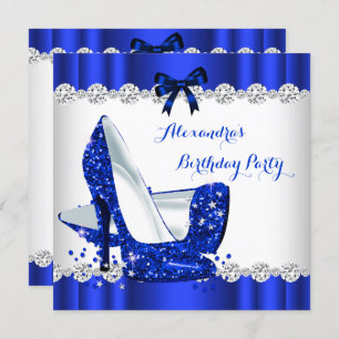 Glitter Blue Glamour High Heels Birthday Party Invitation