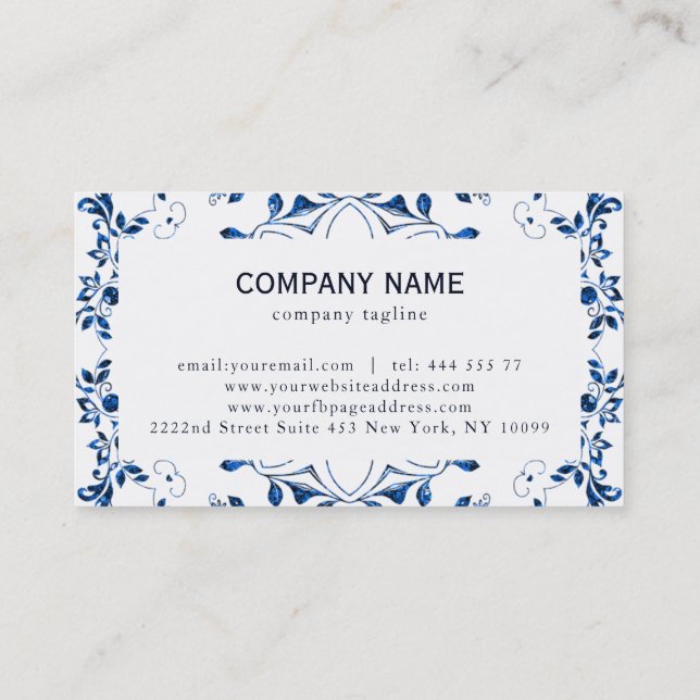 Glitter Blue Mandala Business Card (Back)