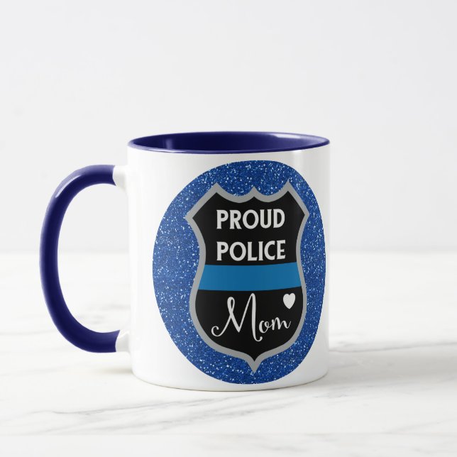 Glitter Blue Police Mum LEO Support Coffee Mug (Left)