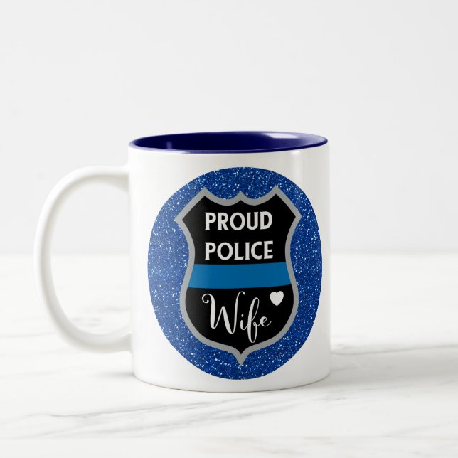 Glitter Blue Police Wife Support Coffee Mug (Left)